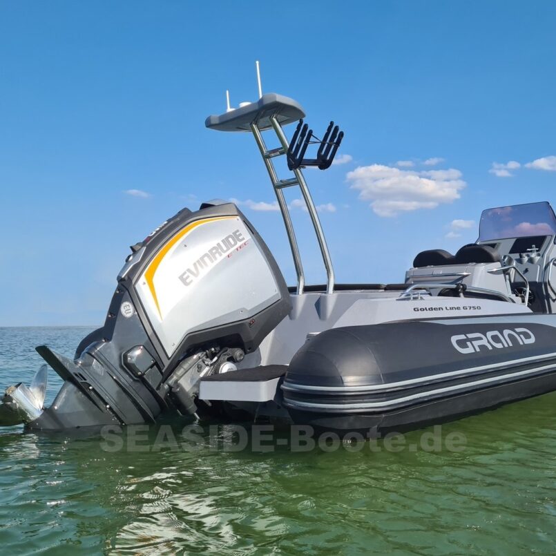 Gebrauchtboot: GRAND G750 HGL mit Sonderausstattung + Evinrude E250 H.O., BJ 2021 mit Kuhz Trailer Gebrauchtboot: GRAND G750 HGL mit Sonderausstattung + Evinrude E250 H.O., BJ 2021 mit Kuhz Trailer